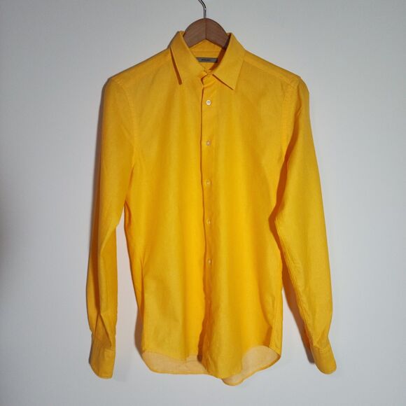 Boglioli Other - Boglioli Italy Mens Shirt 14.5/37 Bright Yellow Semi-Sheer Disco Retro Button-Up